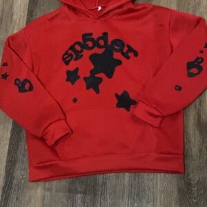 Sp5der Red Hoodie with Black Star Design